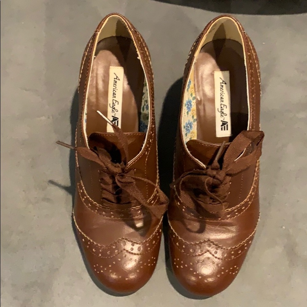 Brown, high heels with lace-up front